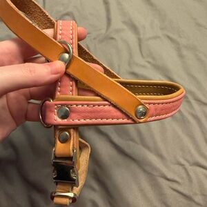 XS yup collars leather service dog straight front harness pink and tan